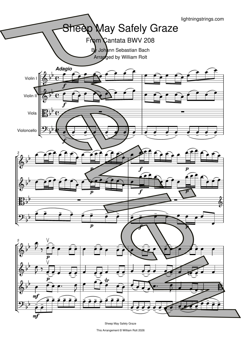 js bach sheep may safely graze  string quartet sheet music full score page 1 preview