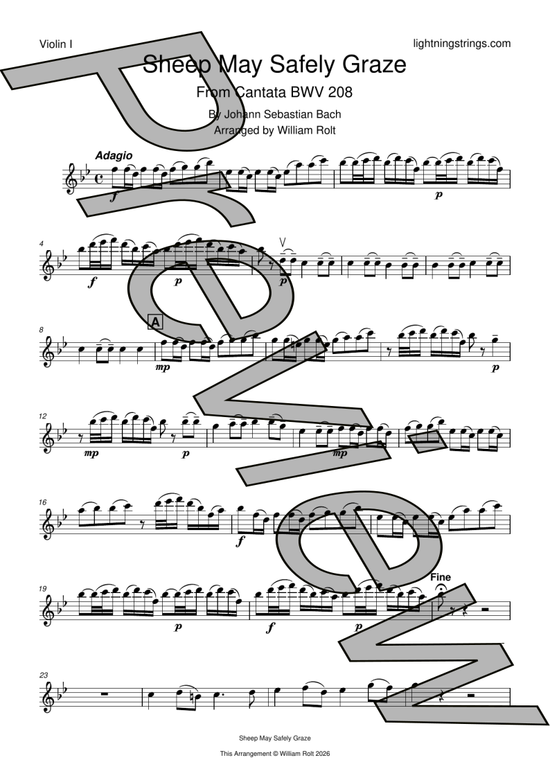 js bach sheep may safely graze string quartet sheet music violin 1 part page 1 preview
