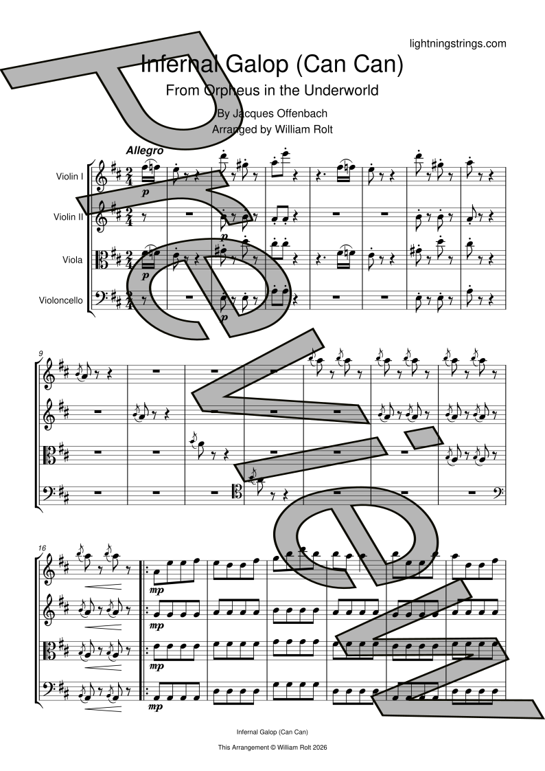 jacques offenbach infernal galop can can string quartet sheet music full score page 1 preview