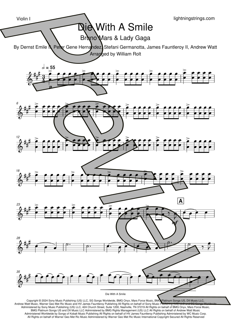 Bruno Mars & Lady Gaga - Die With A Smile - String Quartet Sheet Music