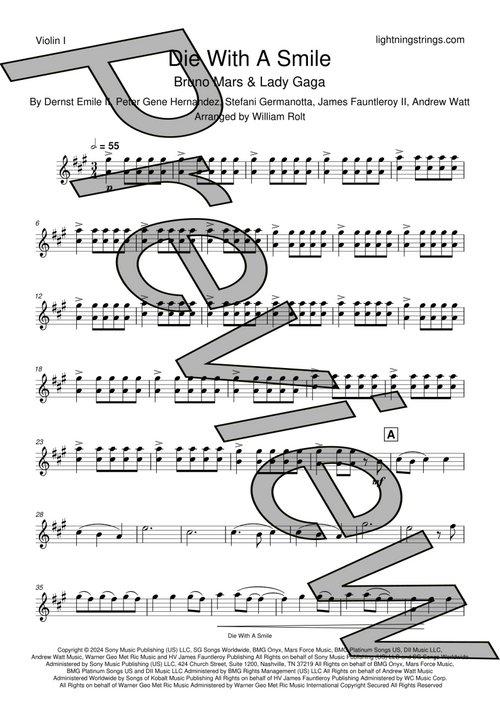 Bruno Mars & Lady Gaga - Die With A Smile - String Quartet Sheet Music