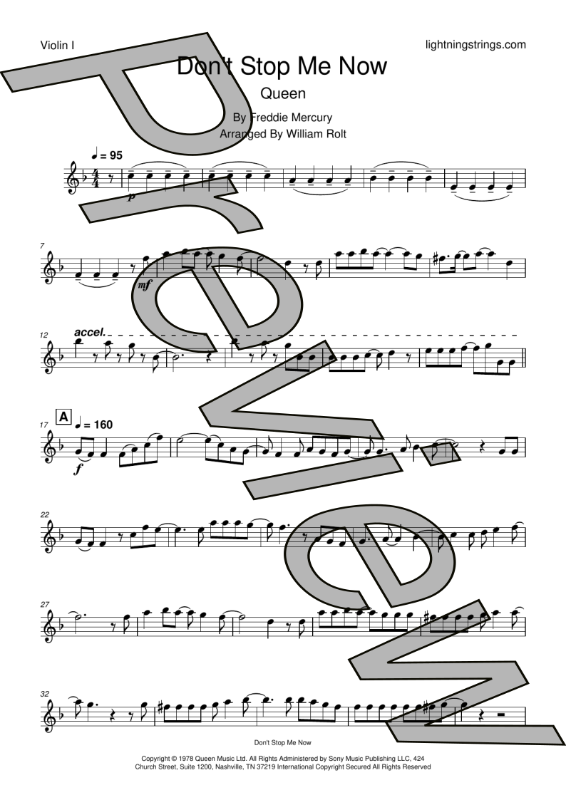 queen don't stop me now string quartet sheet music violin 1 part page 1 preview