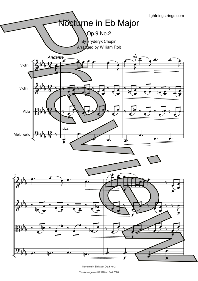 Chopin nocturne in E flat major string quartet sheet music full score page 1 preview