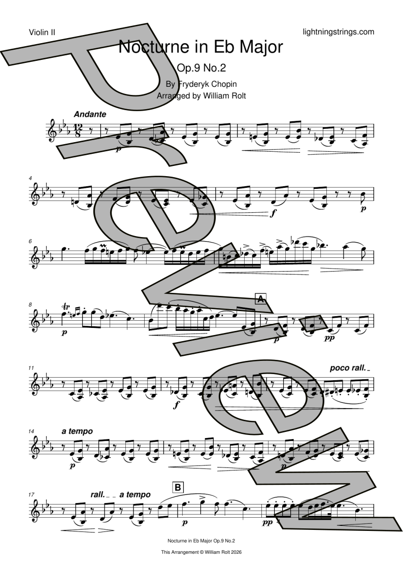 Chopin nocturne in E flat major string quartet sheet music violin 2 part page 1 preview