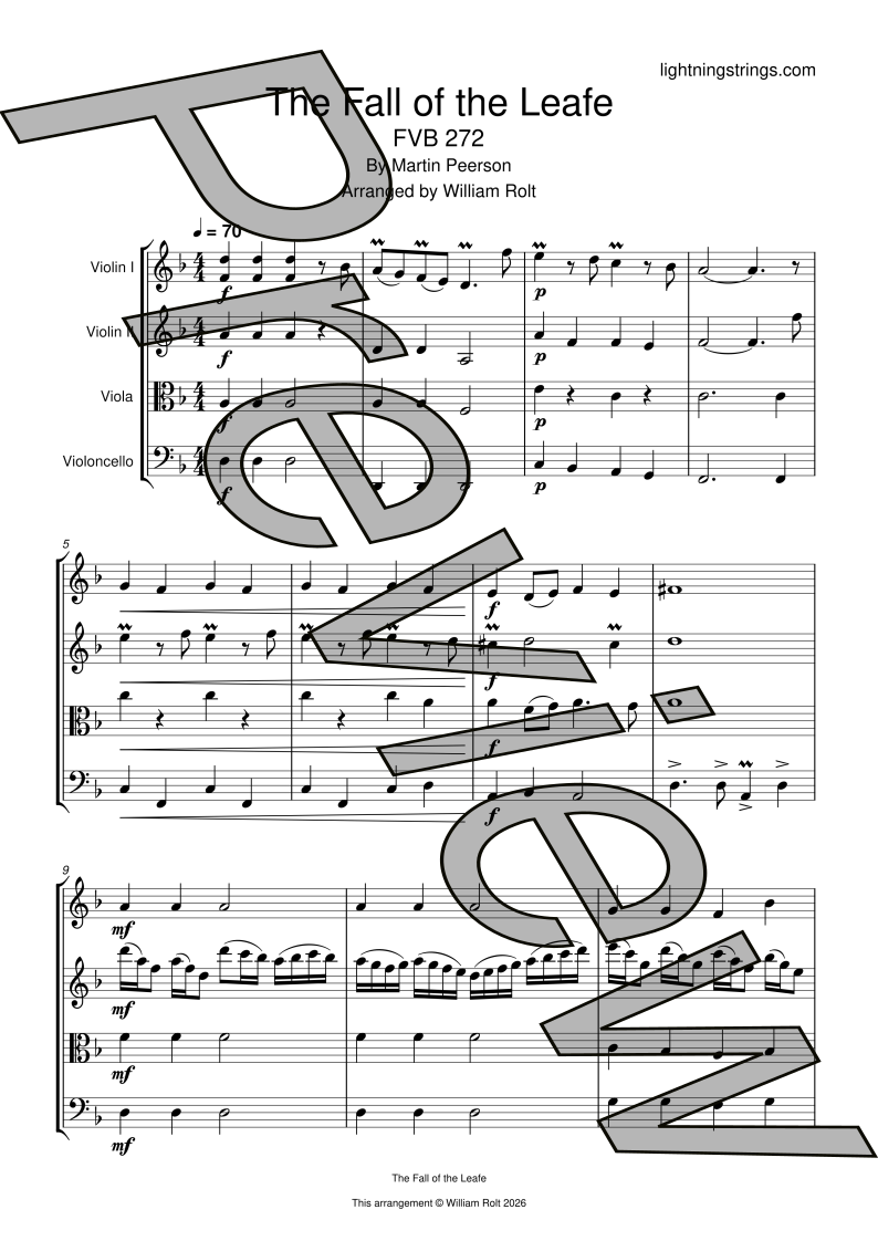 martin peerson the fall of the leafe string quartet sheet music full score page 1 preview