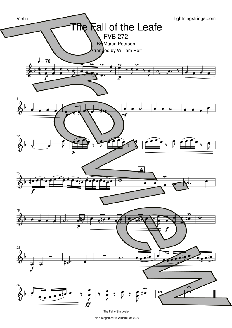 martin peerson fall of the leafe string quartet sheet music violin 1 part page 1 preview