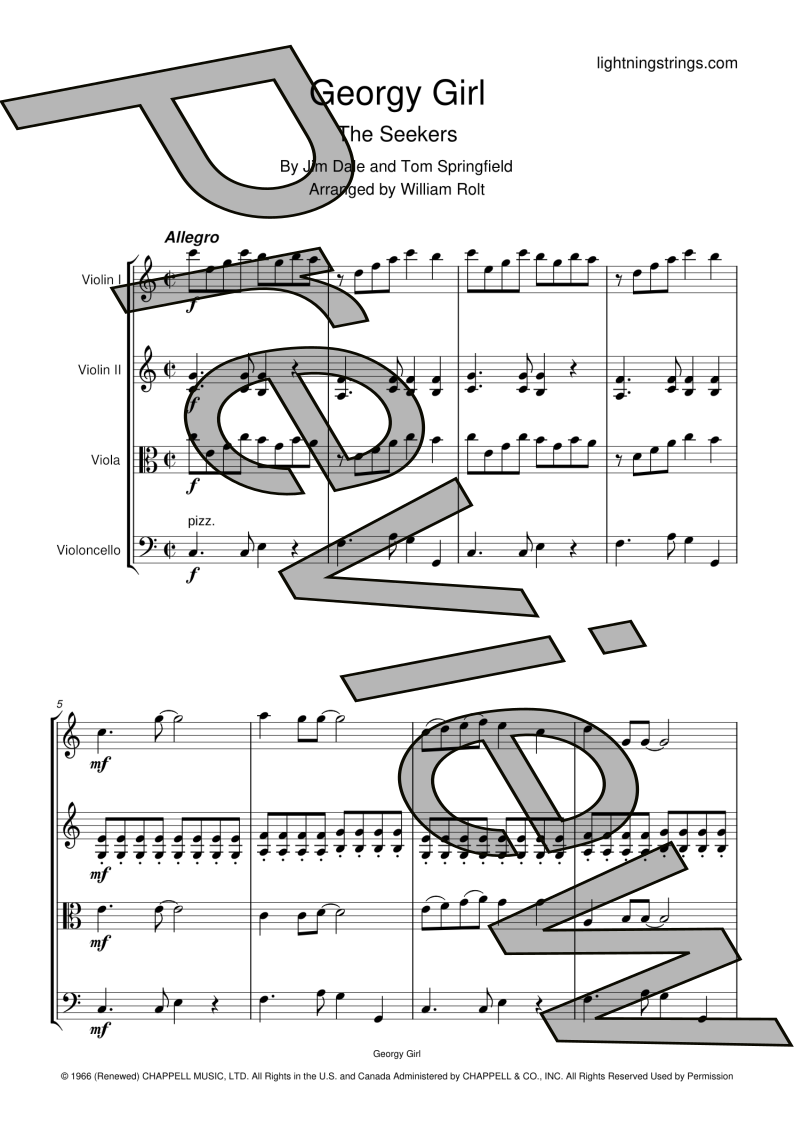 The Seekers - Georgy Girl - String Quartet Sheet Music