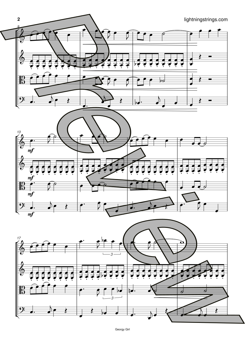 The Seekers - Georgy Girl - String Quartet Sheet Music
