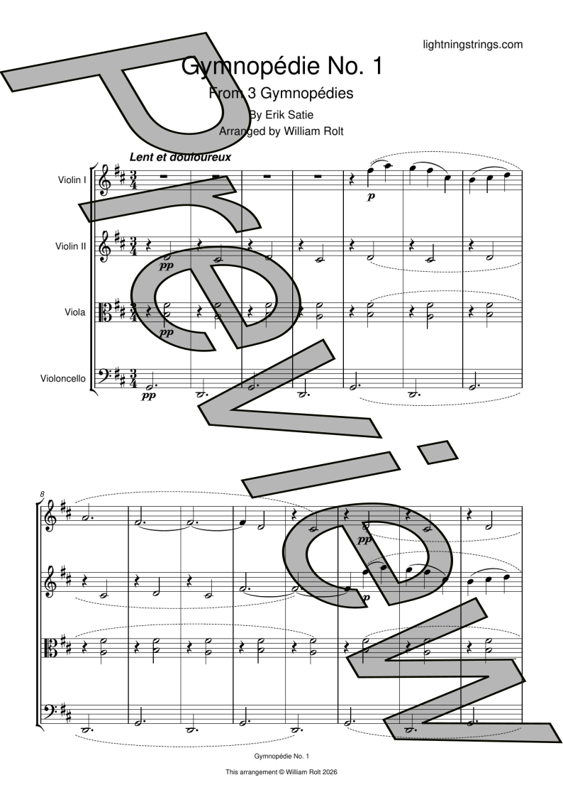 Erik Satie gymnopedie no 1  string quartet sheet music full score page 1 preview