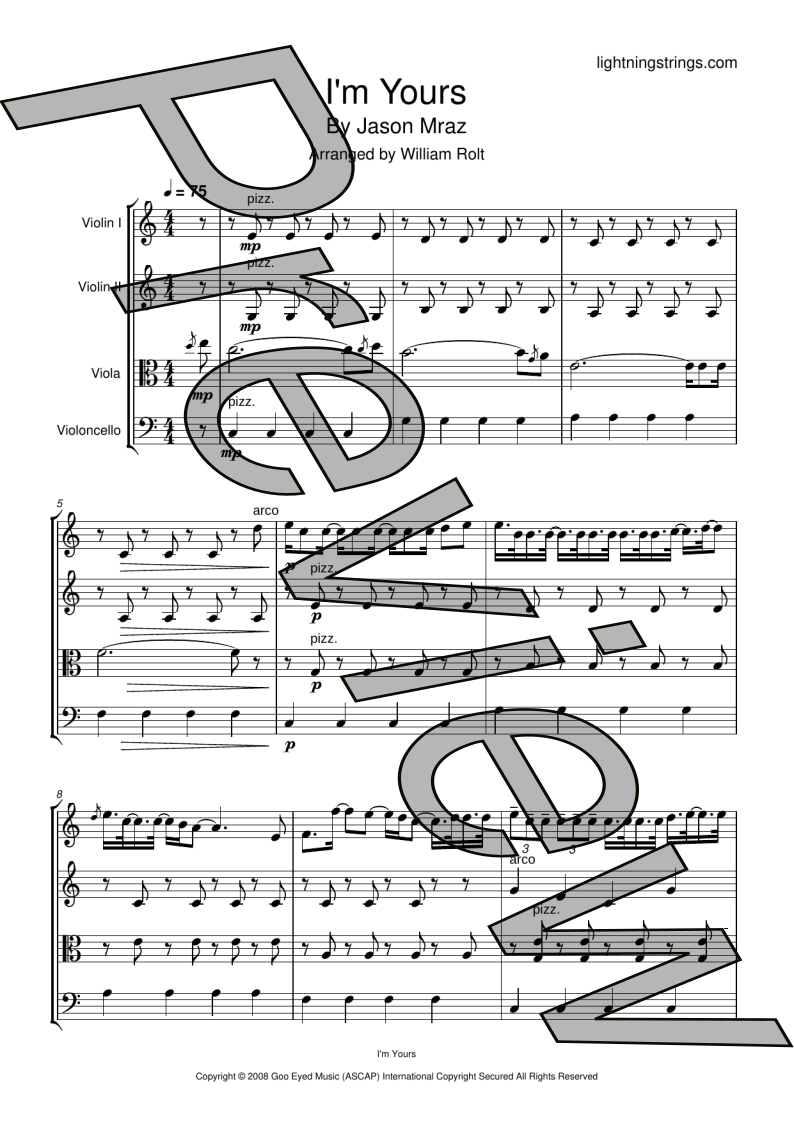 jason mraz i'm yours string quartet sheet music full score page 1 preview