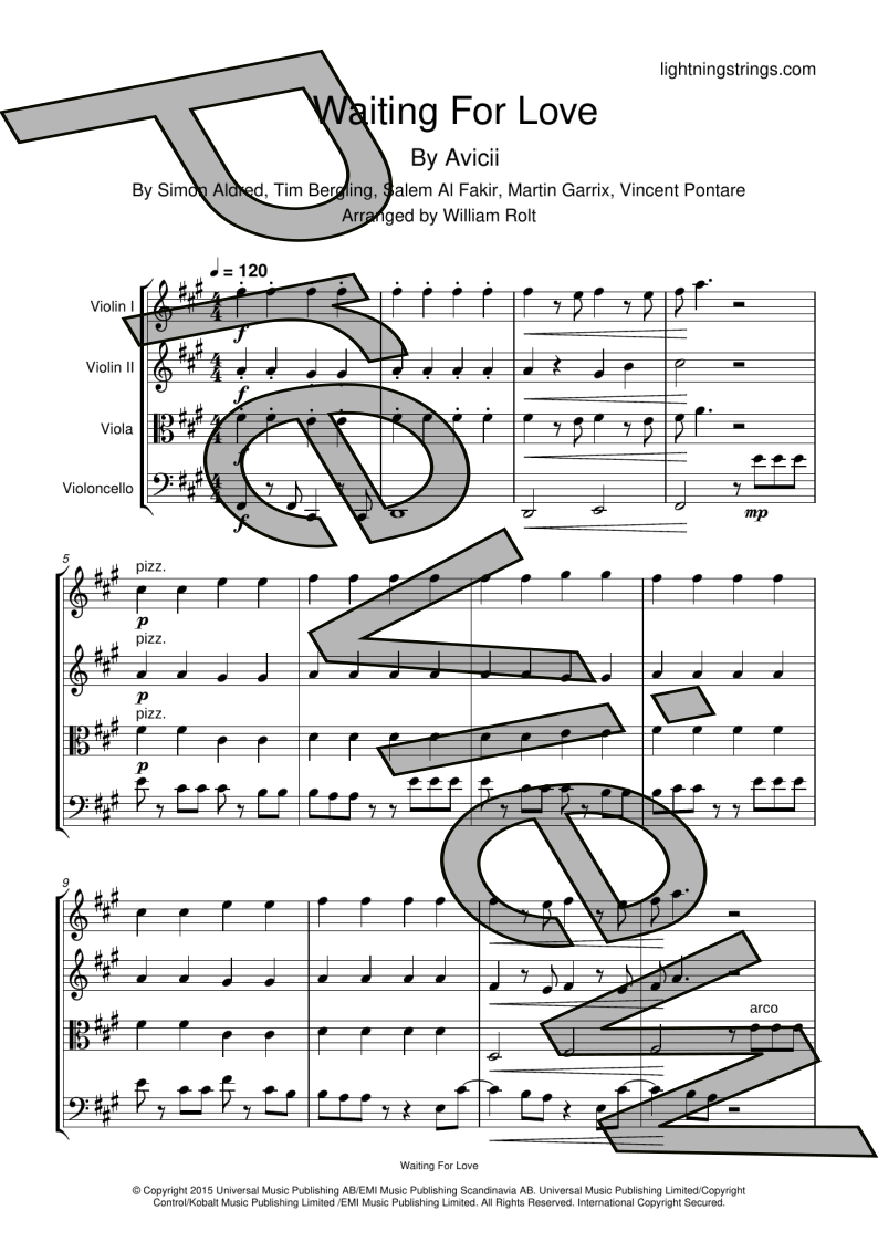 avicii waiting for love string quartet sheet music full score page 1 preview