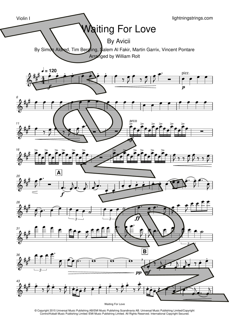 avicii waiting for love string quartet sheet music violin 1 part page 1 preview