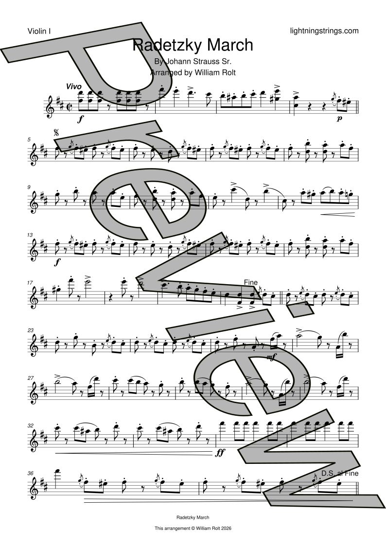johann strauss sr radetzky march string quartet sheet music violin 1 part page 1 preview