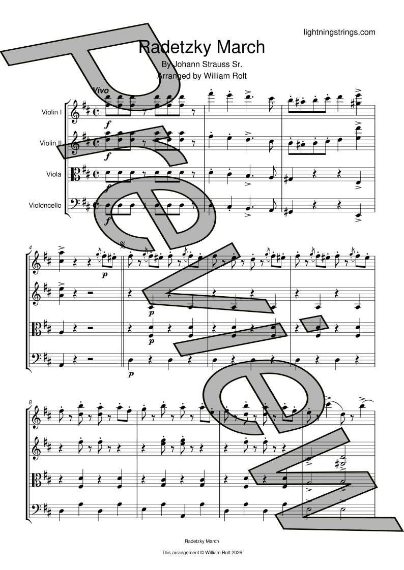 johann strauss sr radetzky march string quartet sheet music full score page 1 preview