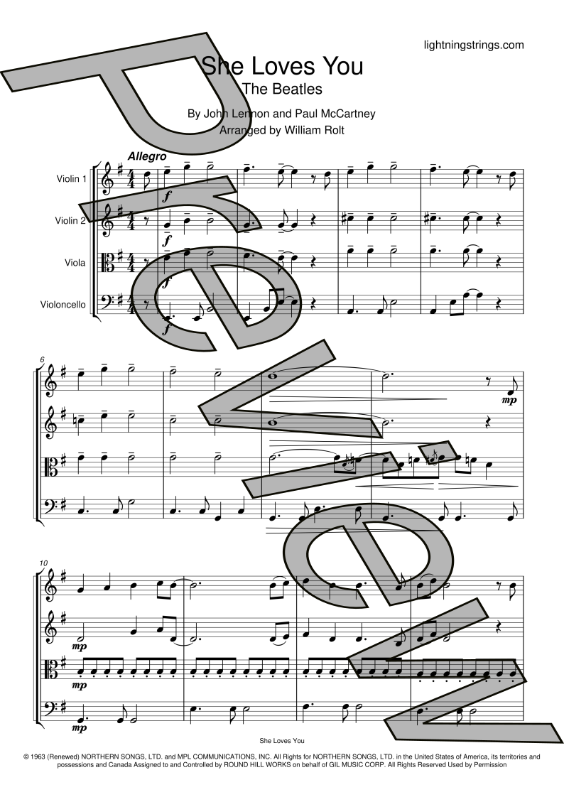 the beatles she loves you string quartet sheet music full score page 1 preview