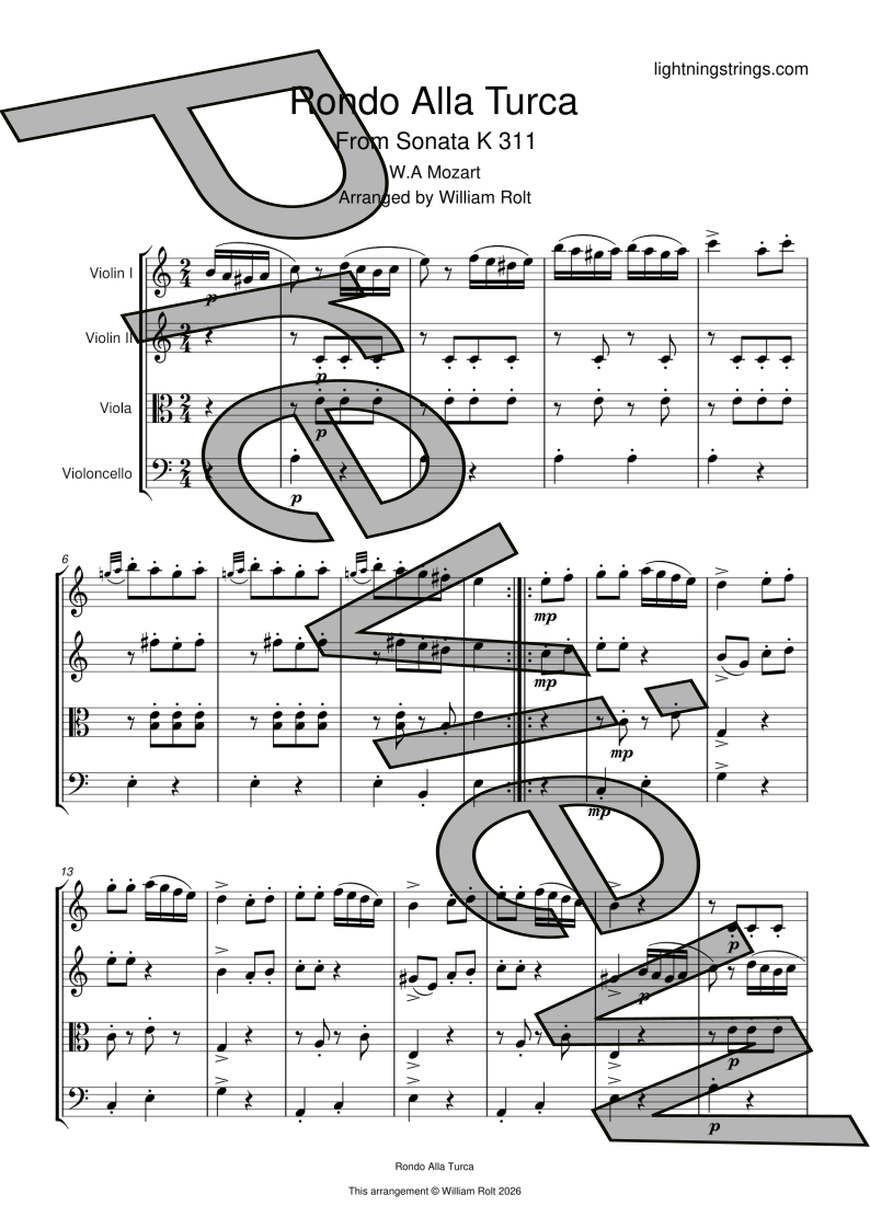 Mozart - Rondo Alla Turca (Turkish March) - String Quartet Sheet Music