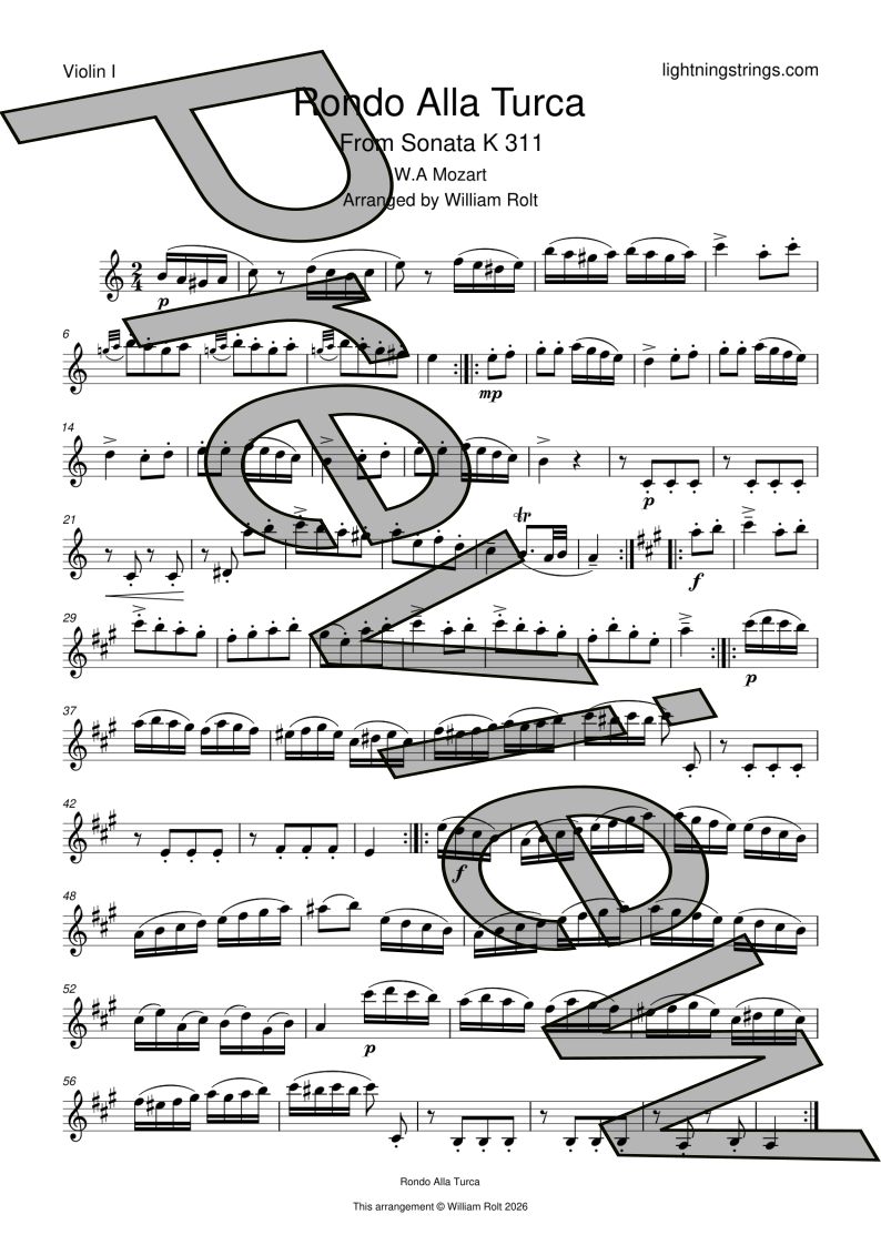 Mozart - Rondo Alla Turca (Turkish March) - String Quartet Sheet Music