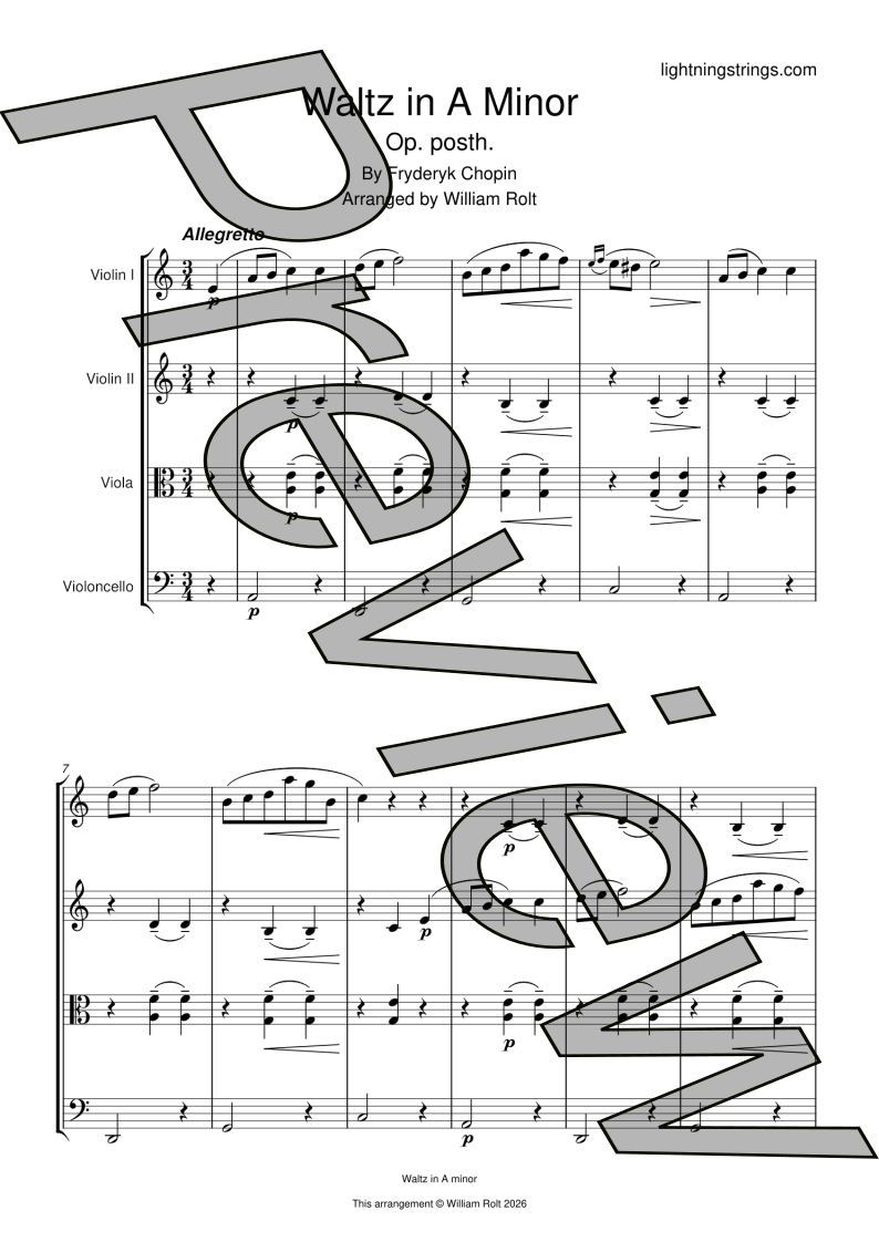 Fryderyk Chopin - Waltz in A Minor - String Quartet Sheet Music